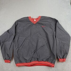 Vintage Nike Jacket Mens XL Black V Neck Pullover Windbreaker Striped Track